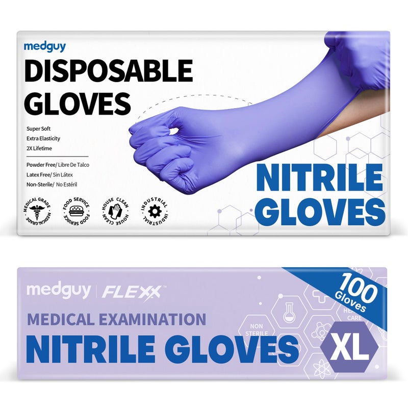 Medguy Medical Nitrile Exam Gloves, 4.5 Mil Powder-Free Latex-Free Food-Safe Disposable Cooking Cleaning Glove, Blue-Violet 100Pcs (X-Large) - Image 1