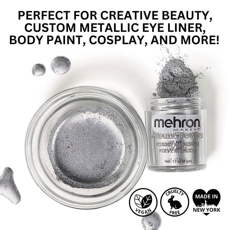 Mehron Makeup Metallic Powder (.17 oz) with Mixing Liquid (1 oz) (Silver) - Image 3