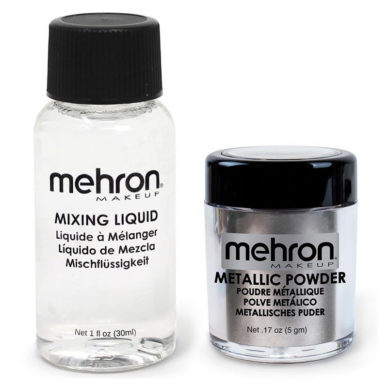 Mehron Makeup Metallic Powder (.17 oz) with Mixing Liquid (1 oz) (Silver) - Image 1
