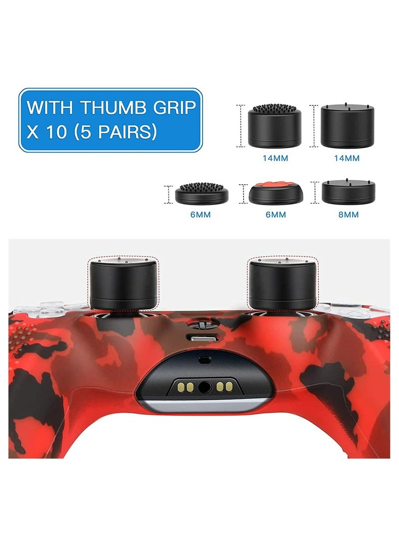 CMGTYYD ملحقات غلاف سيليكون لمقابض وحدة التحكم اللاسلكية PS5 مع غطاء حماية من الغبار سيليكون مانع للانزلاق، غلاف مقبض PS5 × 1، مع مقبض إبهام × 10 (تمويه أحمر) - Image 2