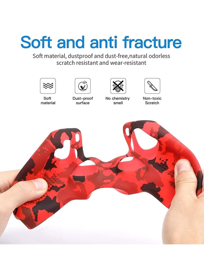 CMGTYYD ملحقات غلاف سيليكون لمقابض وحدة التحكم اللاسلكية PS5 مع غطاء حماية من الغبار سيليكون مانع للانزلاق، غلاف مقبض PS5 × 1، مع مقبض إبهام × 10 (تمويه أحمر) - Image 4