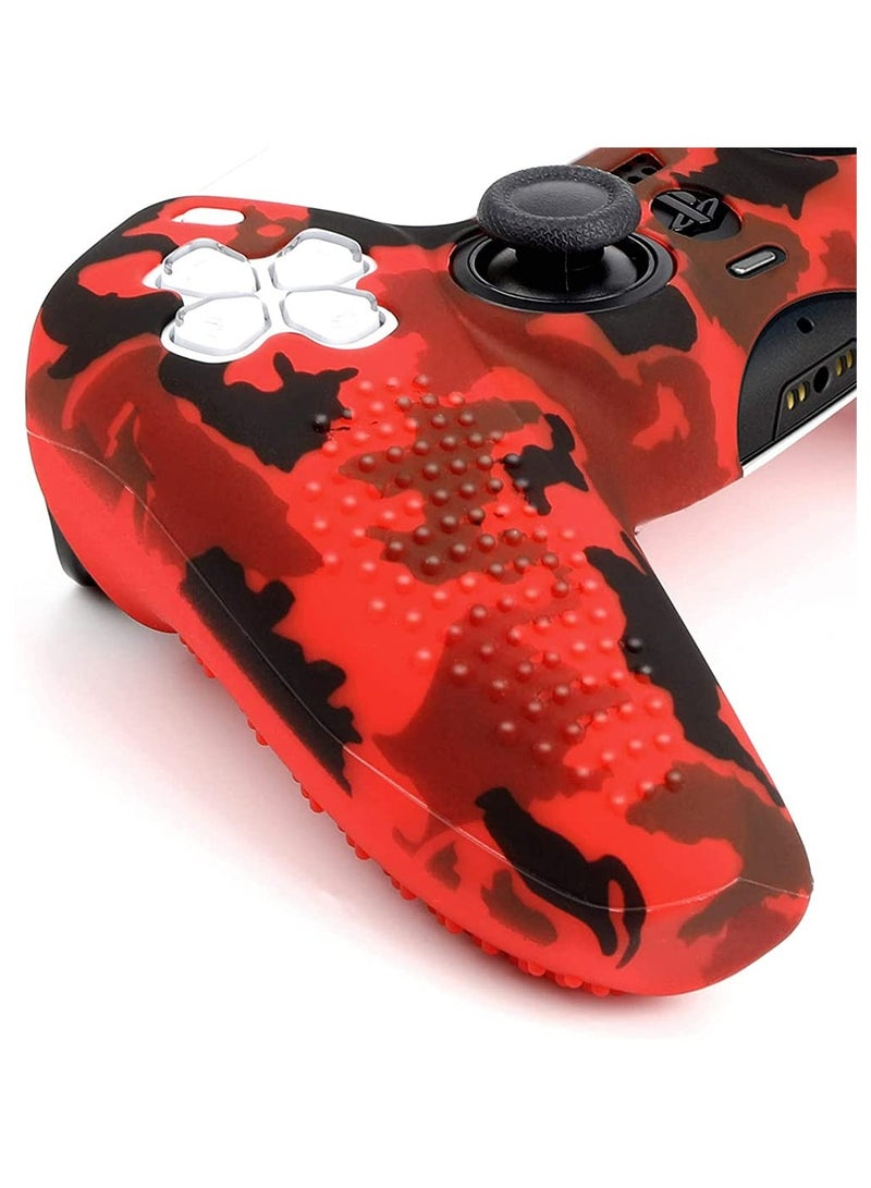 CMGTYYD ملحقات غلاف سيليكون لمقابض وحدة التحكم اللاسلكية PS5 مع غطاء حماية من الغبار سيليكون مانع للانزلاق، غلاف مقبض PS5 × 1، مع مقبض إبهام × 10 (تمويه أحمر) - Image 5
