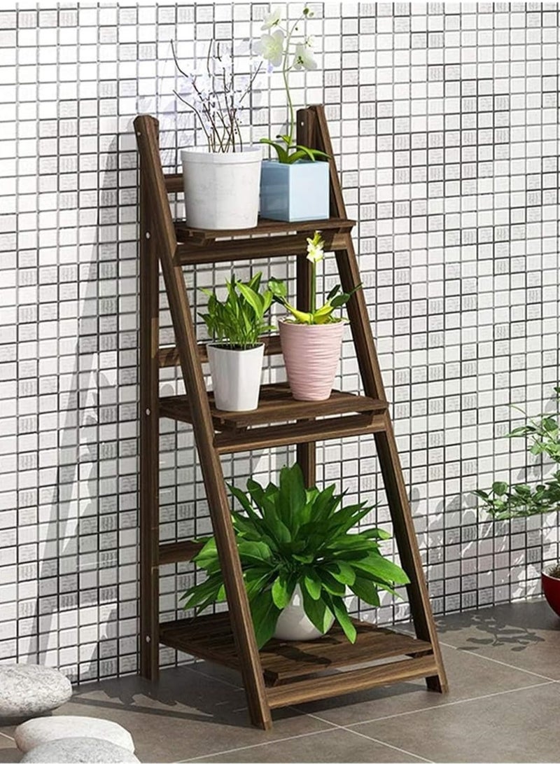 Generic 𝐅𝐅𝐃 Wooden Foldable Ladder Plant Stand, 3-Tier A-Frame Plant Shelf for Indoor & Outdoor, Multi-Tier Flower Stand for Balcony, Garden, Patio, Living Room – Space-Saving Rustic Wooden Display Rack  - Image 1