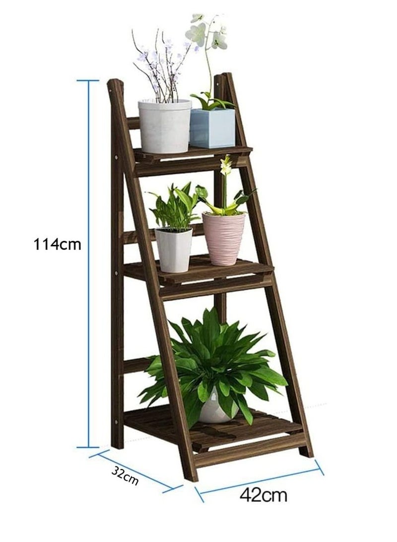 Generic 𝐅𝐅𝐃 Wooden Foldable Ladder Plant Stand, 3-Tier A-Frame Plant Shelf for Indoor & Outdoor, Multi-Tier Flower Stand for Balcony, Garden, Patio, Living Room – Space-Saving Rustic Wooden Display Rack  - Image 2