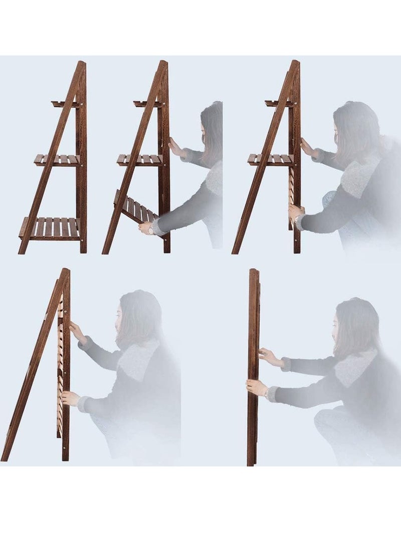 Generic 𝐅𝐅𝐃 Wooden Foldable Ladder Plant Stand, 3-Tier A-Frame Plant Shelf for Indoor & Outdoor, Multi-Tier Flower Stand for Balcony, Garden, Patio, Living Room – Space-Saving Rustic Wooden Display Rack  - Image 3