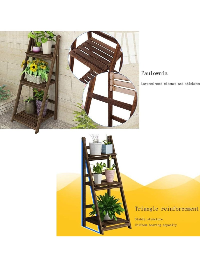 Generic 𝐅𝐅𝐃 Wooden Foldable Ladder Plant Stand, 3-Tier A-Frame Plant Shelf for Indoor & Outdoor, Multi-Tier Flower Stand for Balcony, Garden, Patio, Living Room – Space-Saving Rustic Wooden Display Rack  - Image 4
