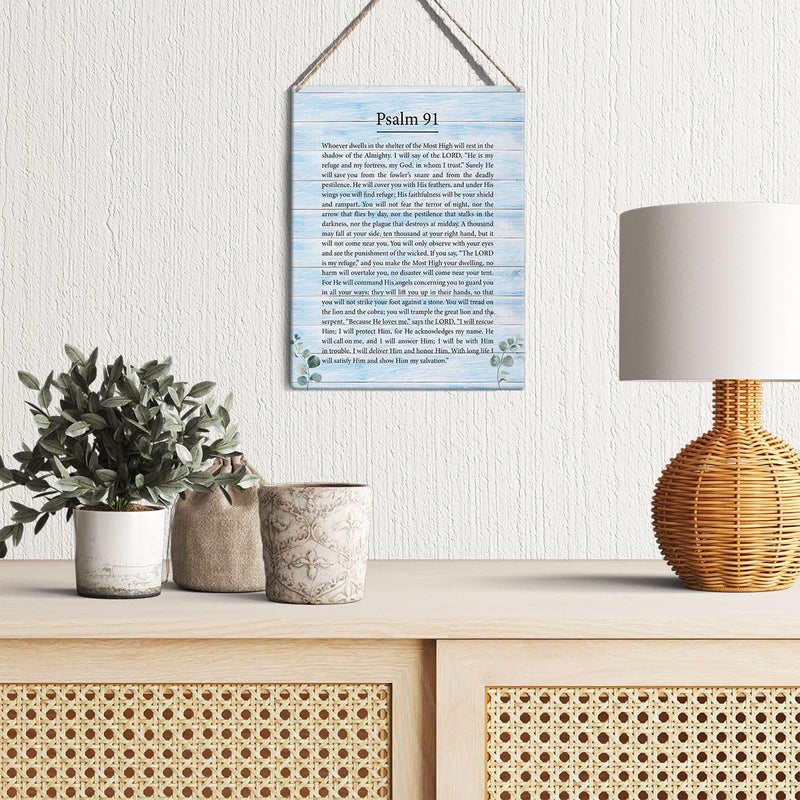GUDIAO Inspirational Bible Verse Signs Wall Decor Religious Psalm 91 Wall Art Wood Plaque Print Scripture Wooden Hanging Sign Decoration for Living Room Home Door 8"" x 10"" - Image 3