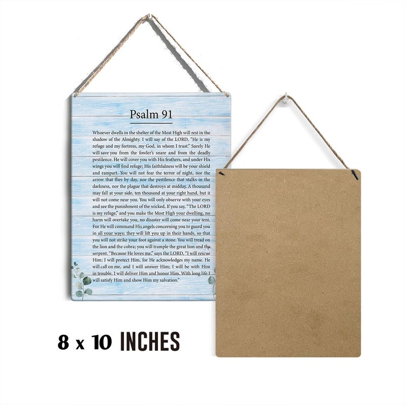 GUDIAO Inspirational Bible Verse Signs Wall Decor Religious Psalm 91 Wall Art Wood Plaque Print Scripture Wooden Hanging Sign Decoration for Living Room Home Door 8"" x 10"" - Image 2