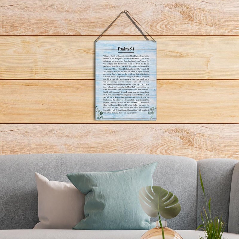 GUDIAO Inspirational Bible Verse Signs Wall Decor Religious Psalm 91 Wall Art Wood Plaque Print Scripture Wooden Hanging Sign Decoration for Living Room Home Door 8"" x 10"" - Image 4