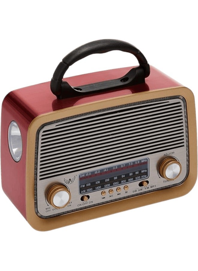 ريترو RadioYS-3199 مكبر صوت بلوتوث مع مصباح يدوي وFM (أحمر) - Image 1