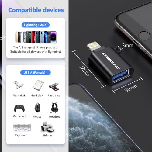 Kinsound 301 Lightning OTG Adapter for iPhone/iPad - Compatible with iOS 13 and Later Support for Flash Drive, Keyboard, Mouse, Earphone - Image 5