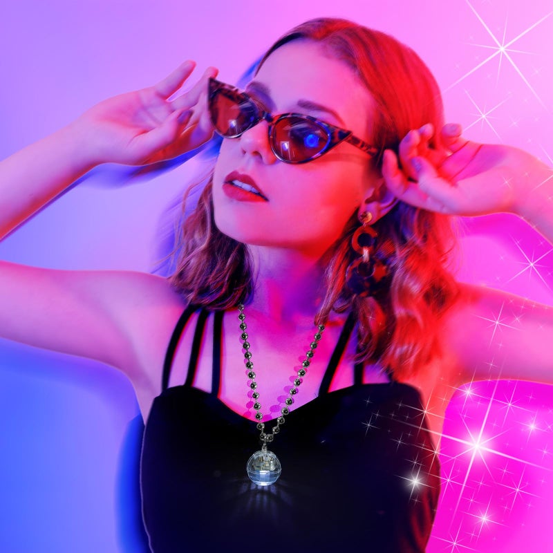 Henoyso 24 Pcs LED Disco Ball Necklaces Light up Mardi Gras Beads Necklaces 70s Disco Necklace Disco Party Favors Costume Necklaces for Stage Props Bachelorette Birthday(Silver, White Light) - Image 3