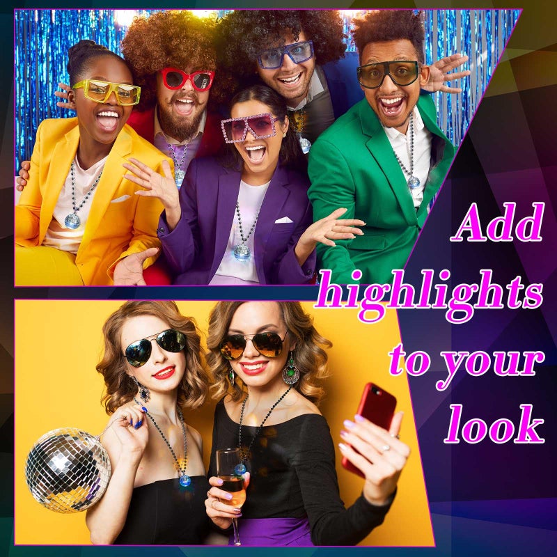 Henoyso 24 Pcs LED Disco Ball Necklaces Light up Mardi Gras Beads Necklaces 70s Disco Necklace Disco Party Favors Costume Necklaces for Stage Props Bachelorette Birthday(Silver, White Light) - Image 5