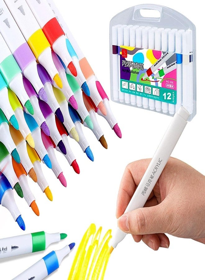 SHUTTLE ART 12pcs Acrylic Marker Pens, DIY Craft Making Supplies, Large Capacity Paint Marker For Rock Painting, Ceramic, Wood, Canvas, Plastic, Glass, Card Making, DIY Crafts, Art Supplies - Image 1