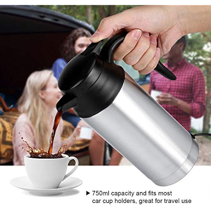 Trisar Car Kettle 12V 750Ml Food Grade Stainless Steel Car Heating Cup Portable Fast Boiling Travel Kettle With Indicator Light And Charger For Hot Water Coffee Tea Beverage - Image 4