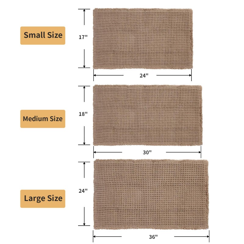 هوغابي حصيرة Hughapy Waffle Bath Pathed Waffle Design Super Extorbbent and Slip-Dististant مع Fringe ومطاط خلفي السجادة غير القابلة للانزلاق في الجهاز (Brown 18 "" × 30 "") - Image 3