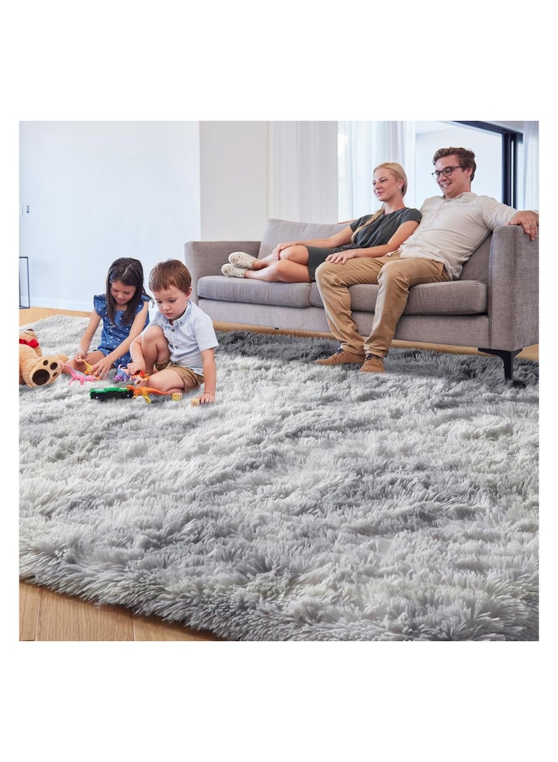 PAGISOFE Abstract Shaggy Area Rug, 4x6, Plush Furry Rugs for Living room, Tie-Dyed Light Grey Soft Fluffy Rugs for Bedroom, Fuzzy Rugs for Nursery, Dorm Shag Rugs for Grils Boys, Carpet for Kids Room - Image 2