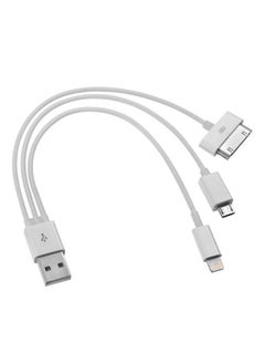 3-In-1 USB To Lightning/Micro USB/30-Pin Cable 21centimeter White