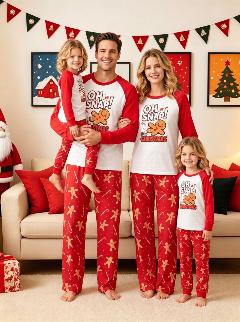 European and American Christmas Autumn/Winter Parent-Child Pajamas with Printed Fashionable Round Neck Long Sleeves