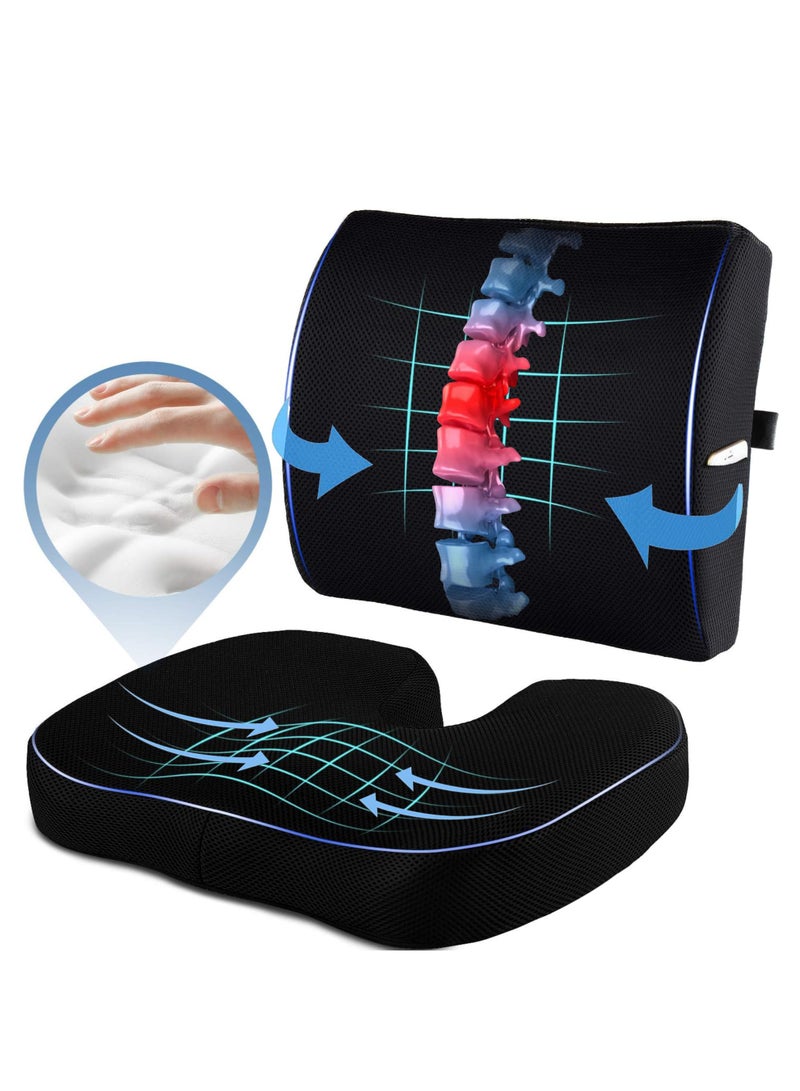 Portable Ergonomic Memory Foam Seat Cushion and Lumbar Support Pillow Set for Car Office Computer Chair Wheelchair - Image 1