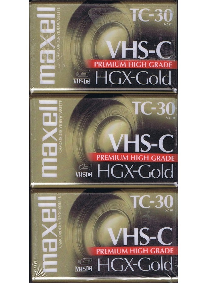 Maxell 203090 VHS-C TC-30 HGX Gold Camcorder Videocassette (3-Pack)