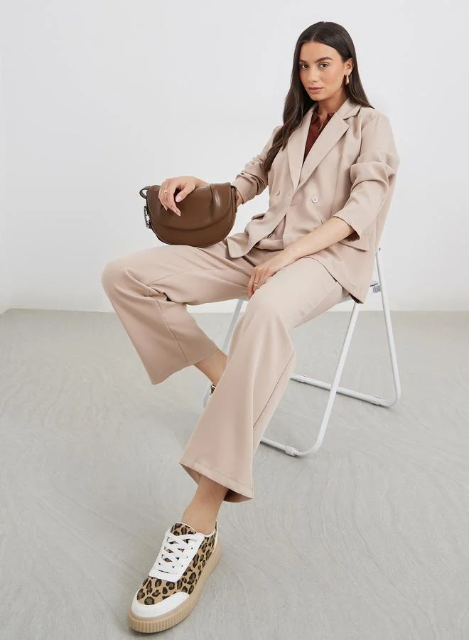 Take Two Take Two Women Beige Solid Casual Blazer and Pants Co-Ods