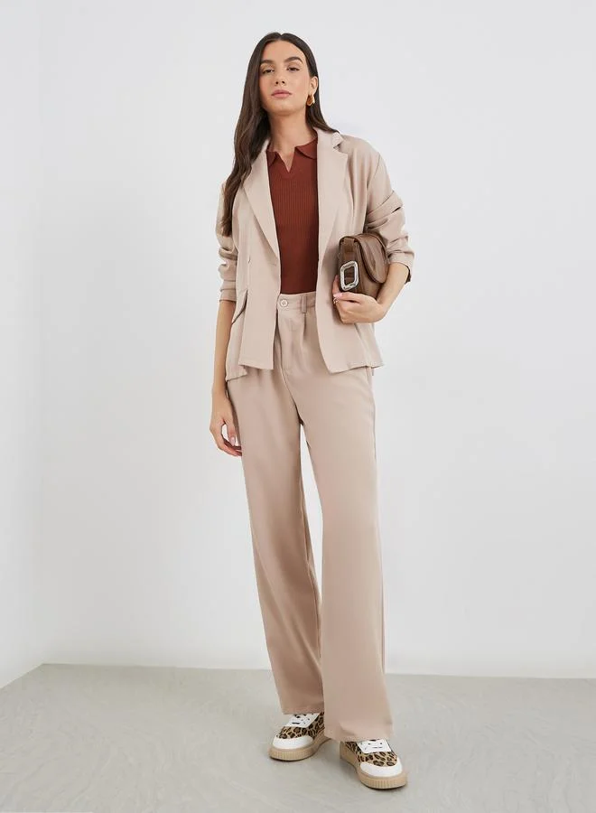 Take Two Take Two Women Beige Solid Casual Blazer and Pants Co-Ods