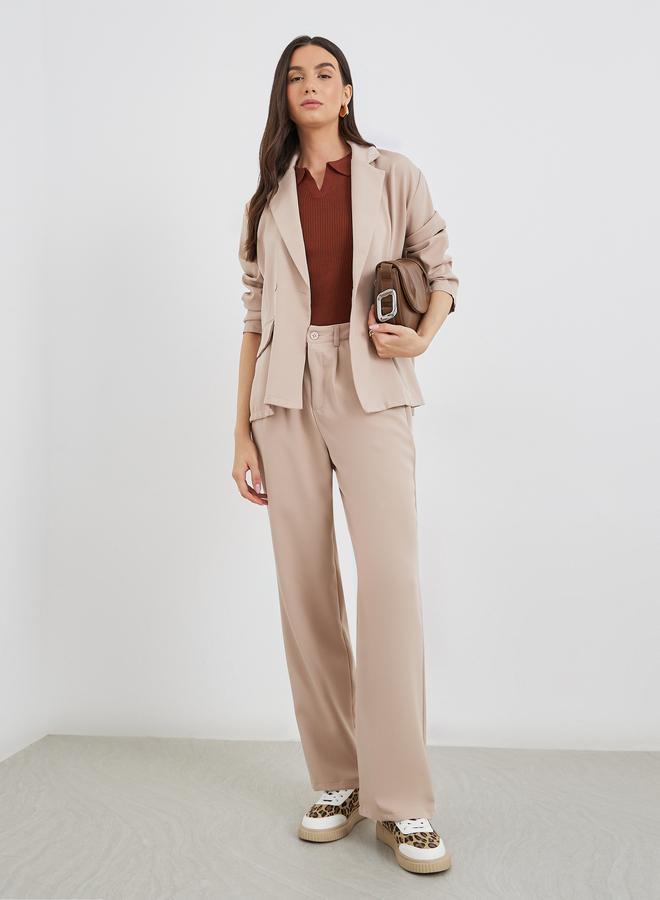 تايك تو طقم بليزر وبنطلون نسائي بيج سادة كاجوال - Image 2