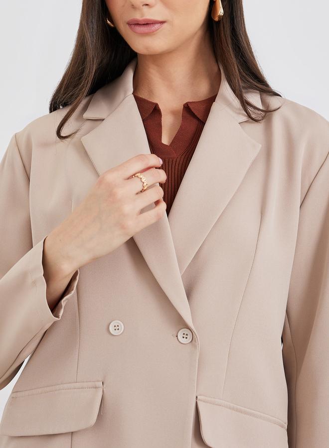 تايك تو طقم بليزر وبنطلون نسائي بيج سادة كاجوال - Image 4