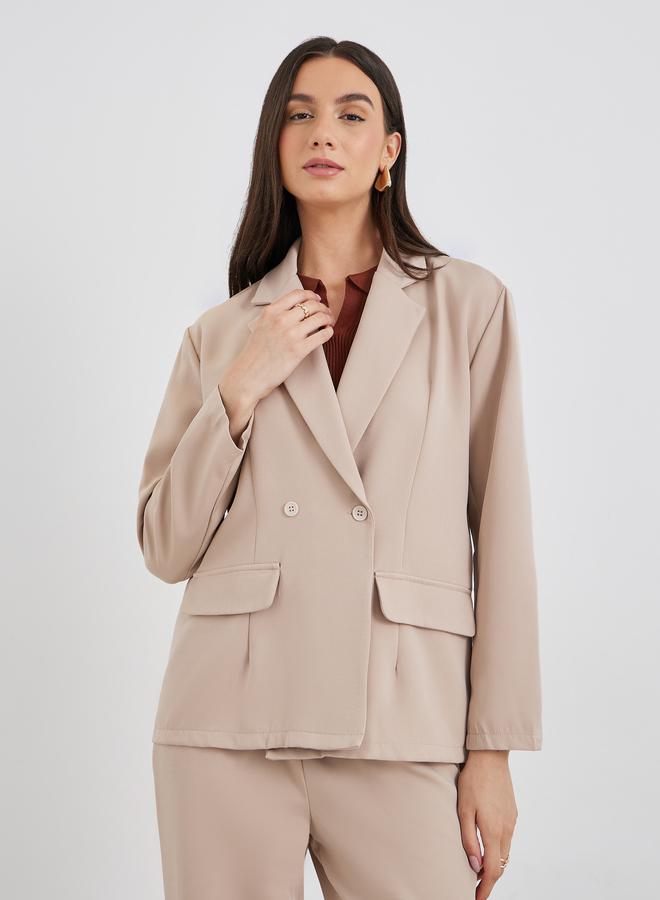 تايك تو طقم بليزر وبنطلون نسائي بيج سادة كاجوال - Image 3