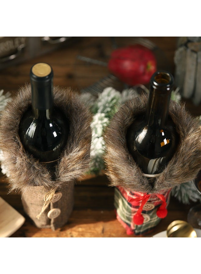 بي إيان غطاء فستان زجاجة النبيذ  - ديكور النسيج المخطط والكليد لجدول العطلة والحفلة والهدايا (تناسب معظم الزجاجات) - Image 3