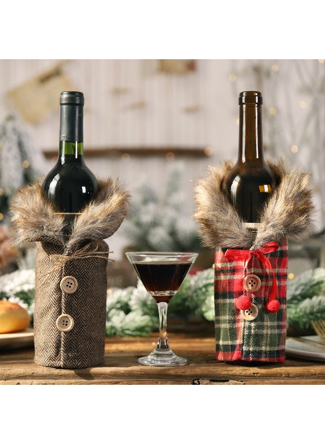 بي إيان غطاء فستان زجاجة النبيذ  - ديكور النسيج المخطط والكليد لجدول العطلة والحفلة والهدايا (تناسب معظم الزجاجات) - Image 1