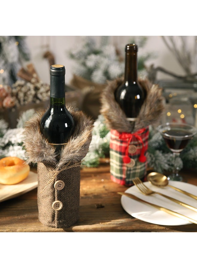 بي إيان غطاء فستان زجاجة النبيذ  - ديكور النسيج المخطط والكليد لجدول العطلة والحفلة والهدايا (تناسب معظم الزجاجات) - Image 2