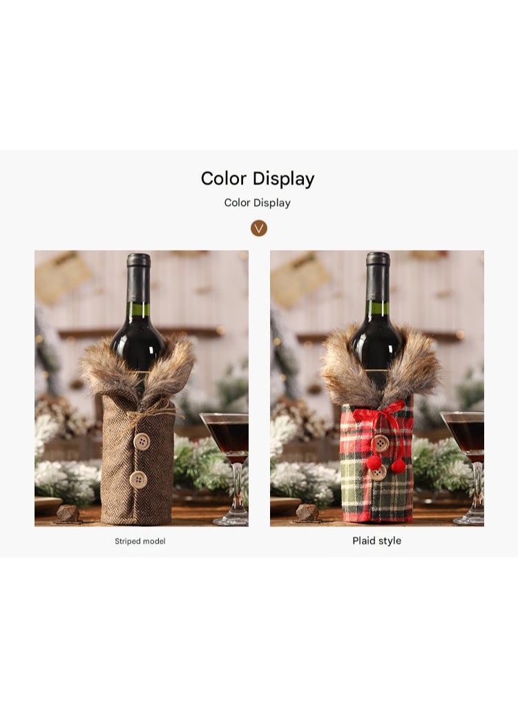 بي إيان غطاء فستان زجاجة النبيذ  - ديكور النسيج المخطط والكليد لجدول العطلة والحفلة والهدايا (تناسب معظم الزجاجات) - Image 5