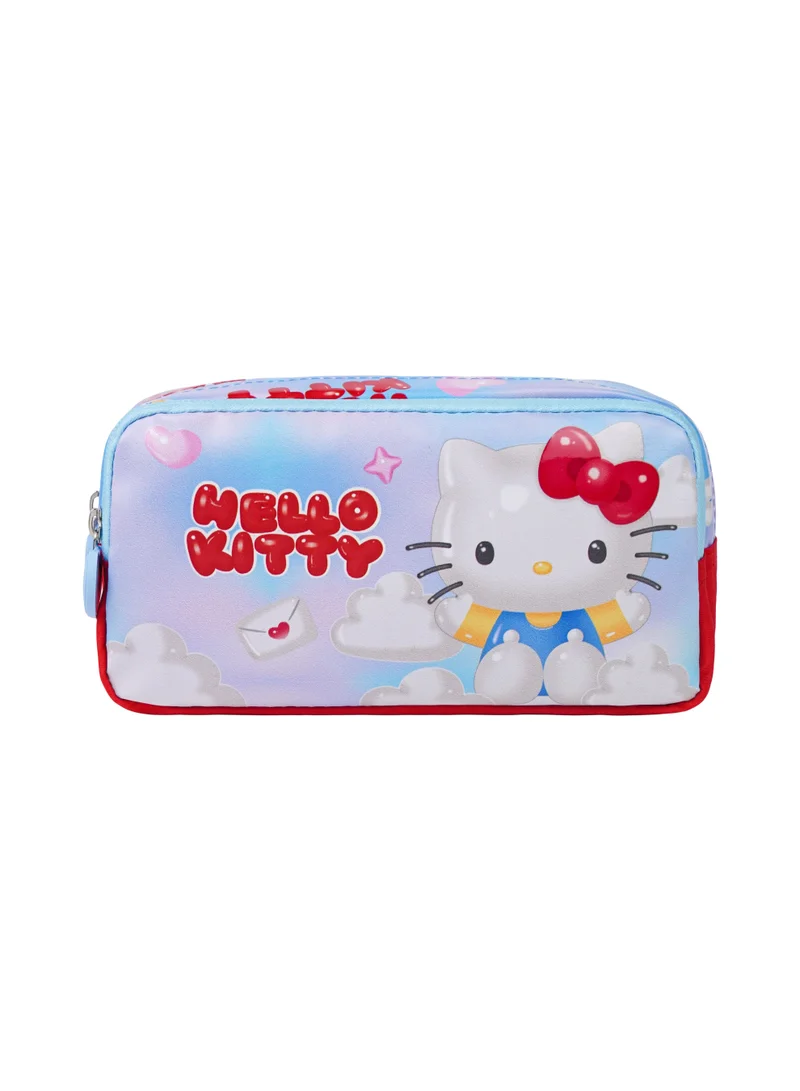 سانريو Sanrio Hello Kitty Regular Pencil Case – Grey and Blue Zip-Up School Stationery Pouch for Kids
