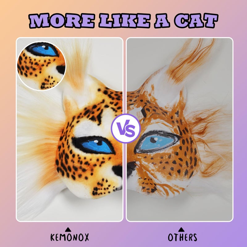 KemonoX Therian Cat Mask Kit with Star Eyes - White Fleeced Cat Mask Base with Faux Fur, Eye Mesh and Cat Like Fuzzy Fabric - Felted for You, Skip the Messy Work - Image 5