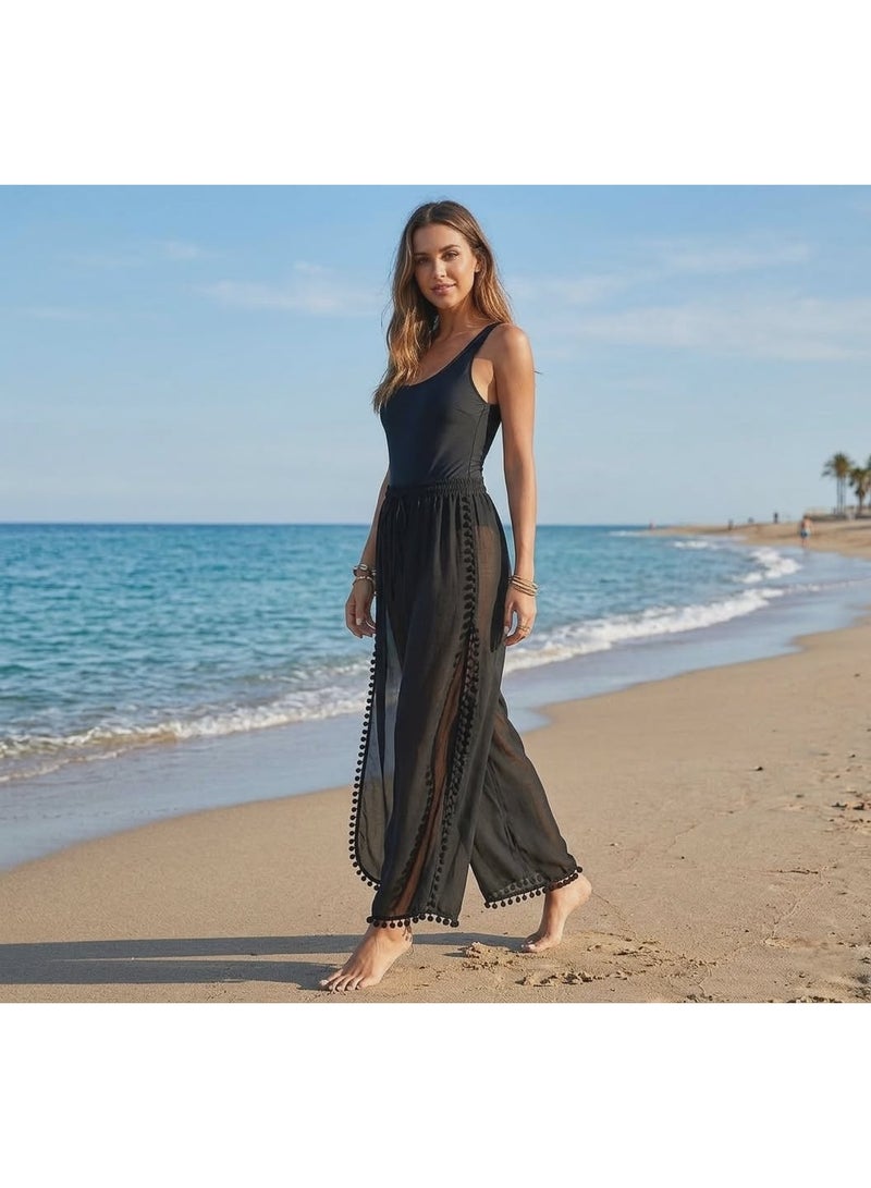 كاش مايوة من الشيفون/دانتيل One Size لجميع المقاسات من XS الى 2XL متعدد الالوان والاشكال (اسود بنطلون) - Image 4
