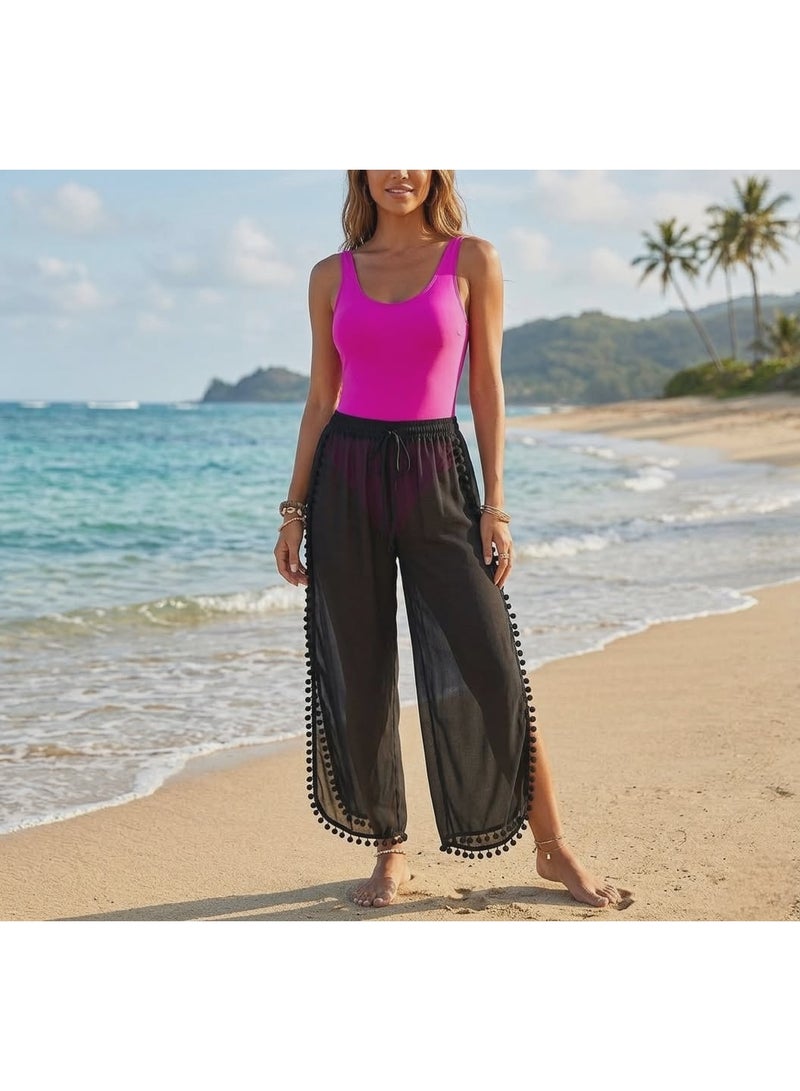 كاش مايوة من الشيفون/دانتيل One Size لجميع المقاسات من XS الى 2XL متعدد الالوان والاشكال (اسود بنطلون) - Image 1