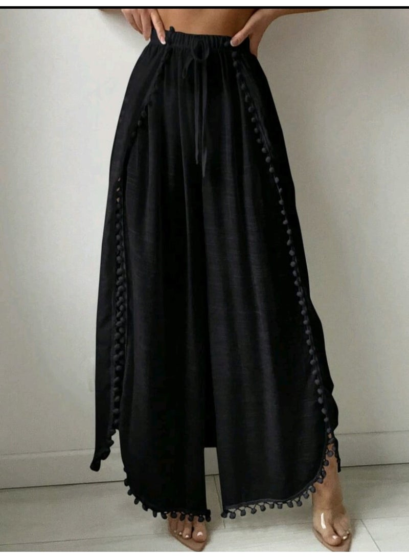 كاش مايوة من الشيفون/دانتيل One Size لجميع المقاسات من XS الى 2XL متعدد الالوان والاشكال (اسود بنطلون) - Image 3