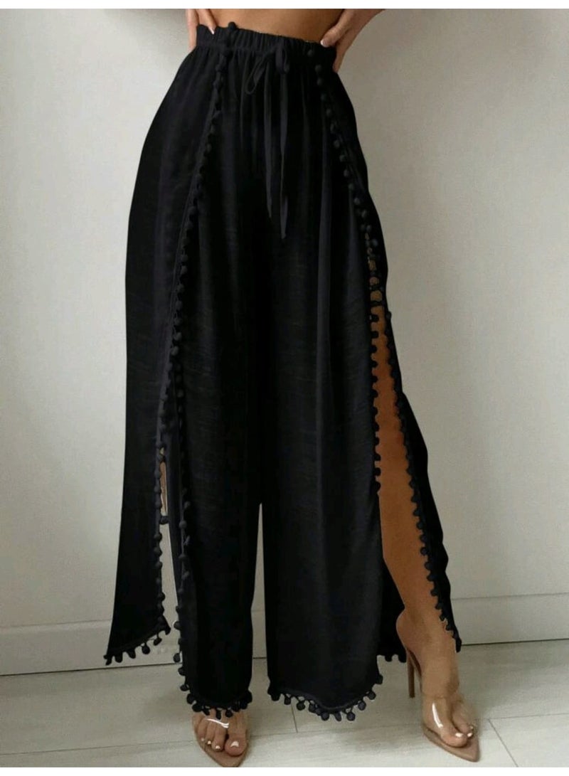 كاش مايوة من الشيفون/دانتيل One Size لجميع المقاسات من XS الى 2XL متعدد الالوان والاشكال (اسود بنطلون) - Image 5