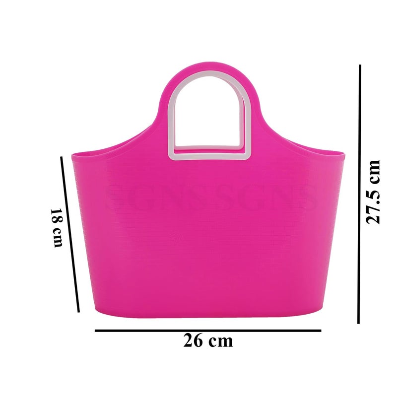 SGNS Sturdy Multipurpose Use Basket - Top Handle Plastic Basket for Shopping, Storage – Plastic Lunch Bag for Kids (Pink) - Image 5