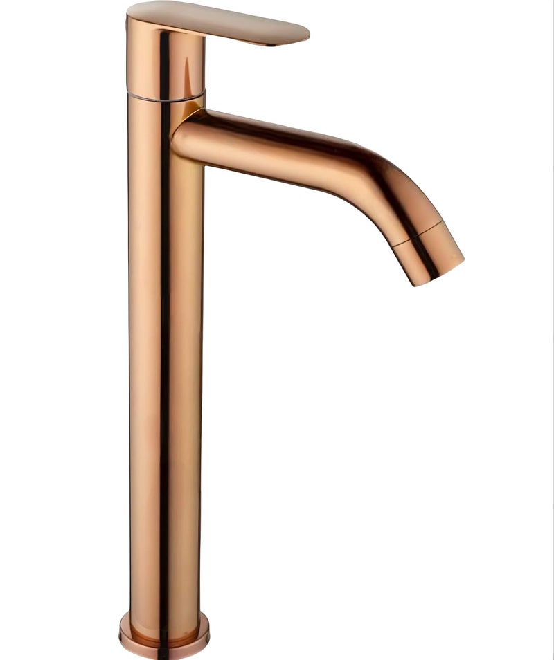 Carnival SS-304 Full Rose Gold Extended Tall Body Basin Pillar Faucet Tap | Tall Pillar Cock Tap with Long Spout | Rose Gold Tap for Wash Basin (12" Inches) for Counter Table Top Washbasin
