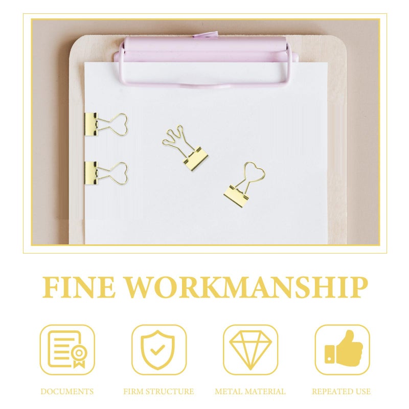 Gold Heart Shaped Metal Binder Clips 10 Pack for Organizing Bills Documents and Study Materials - Image 4