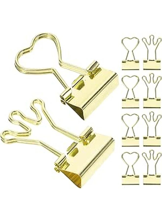 Gold Heart Shaped Metal Binder Clips 10 Pack for Organizing Bills Documents and Study Materials - Image 1