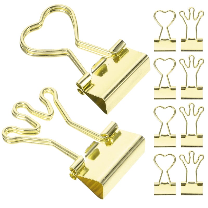 Gold Heart Shaped Metal Binder Clips 10 Pack for Organizing Bills Documents and Study Materials - Image 2