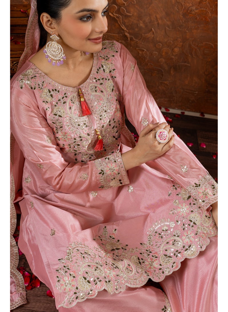 PREMIUM DESIGNER READYMADE PINK DRESS TOP PLAZZO AND DUPATTA COLLECTIONS  - Image 4