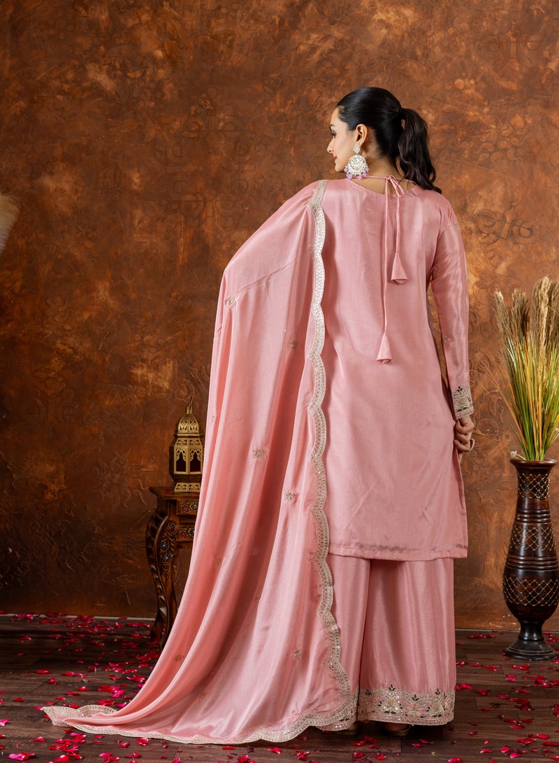 PREMIUM DESIGNER READYMADE PINK DRESS TOP PLAZZO AND DUPATTA COLLECTIONS  - Image 3