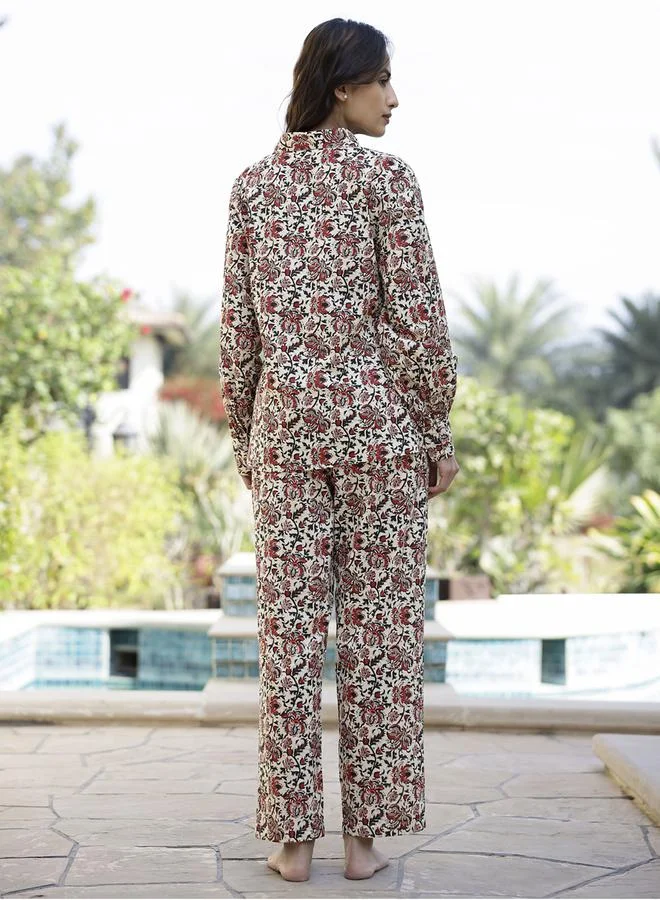 sanskrutihomes sanskrutihomes Cotton All Over Floral Print Shirt and Straight Pyjama Set