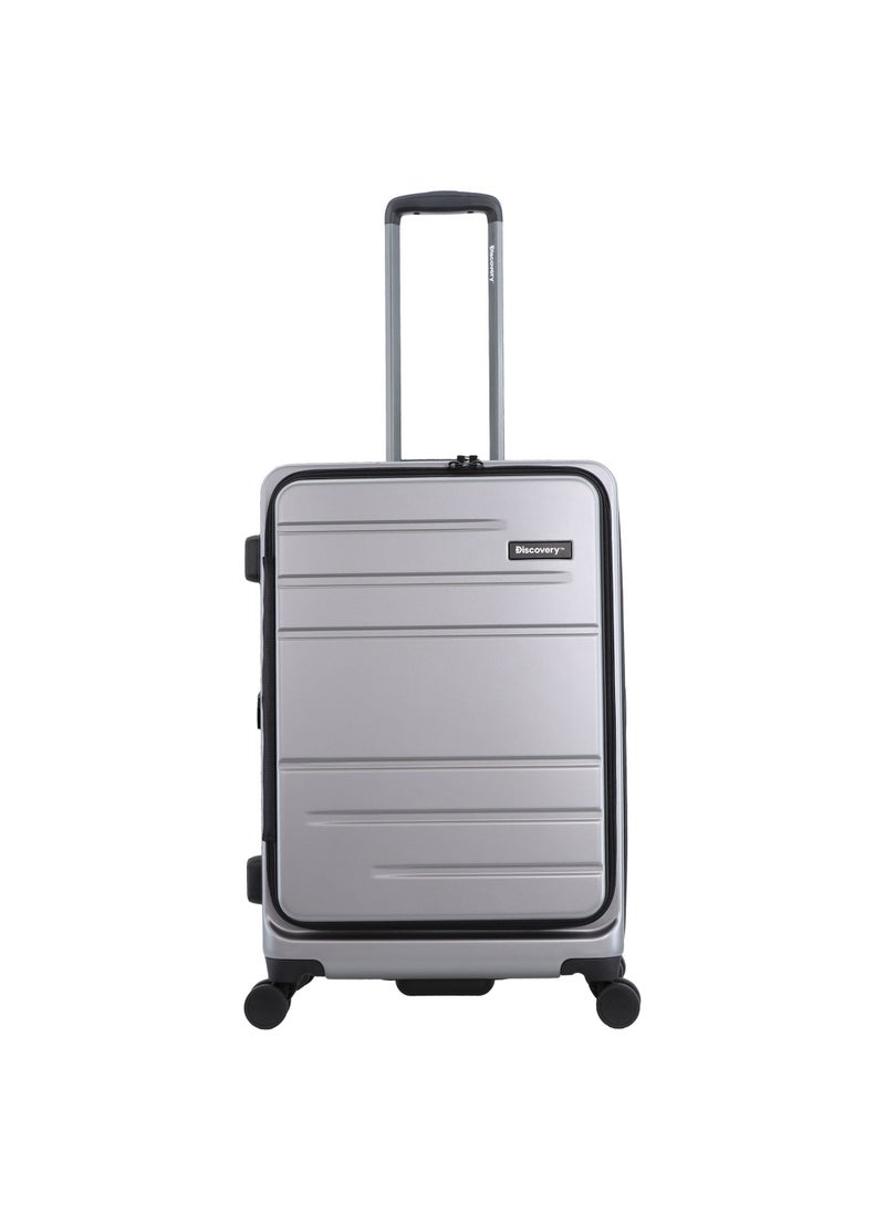 Discovery Patrol Hardside Check-In Medium Travel Suitcase, 100% PC Durable Ultra Lightweight Hard Shell Expandable Luggage, 4 Double Wheel, TSA Lock Trolley Bag Black (60 cm/24 Inch) Silver. - pzsku/ZAA47BC4AED9123F0BD39Z/45/_/1720622748/61e9150b-b377-49ff-9df6-27dabcb25ebe