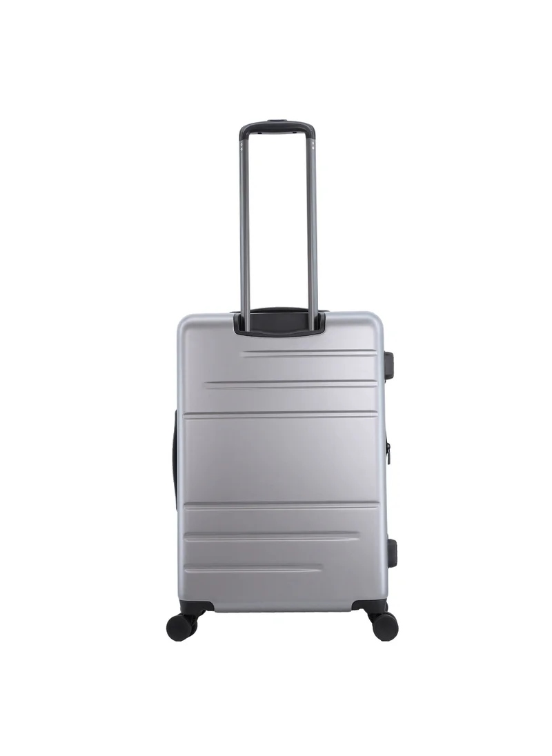 ديسكفري Discovery Patrol Hardside Check-In Medium Travel Suitcase, 100% PC Durable Ultra Lightweight Hard Shell Expandable Luggage, 4 Double Wheel, TSA Lock Trolley Bag Black (60 cm/24 Inch) Silver.